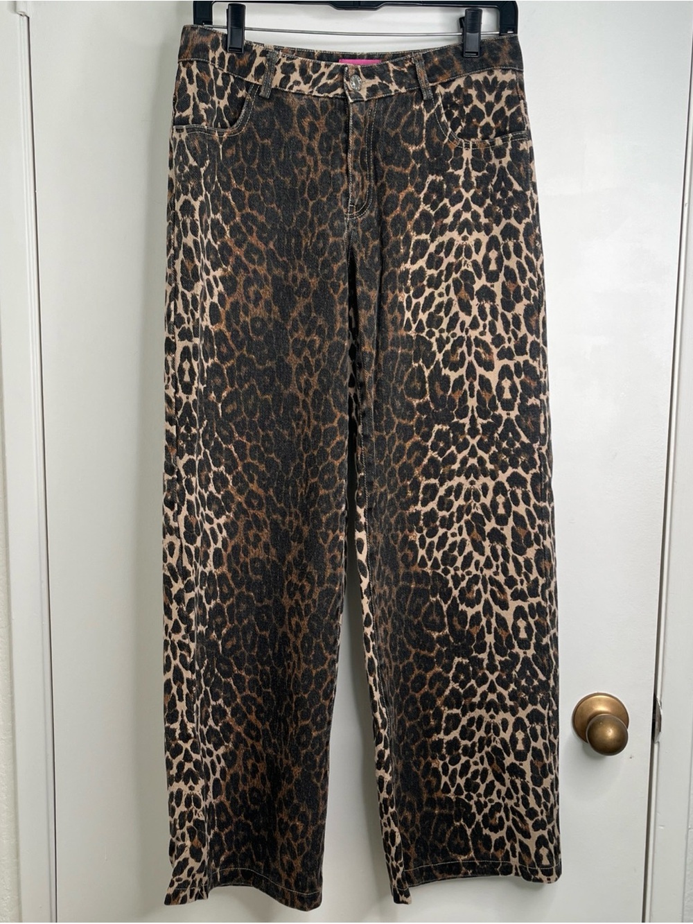 Edikted Leopard Print Wide Leg Baggy Jeans Women S Mid Rise Denim Y2K Streetwear